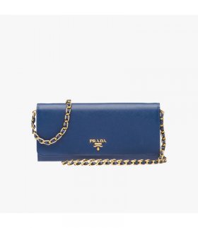 Prada 1MT290 Leather Flap Wallet In Deep Blue